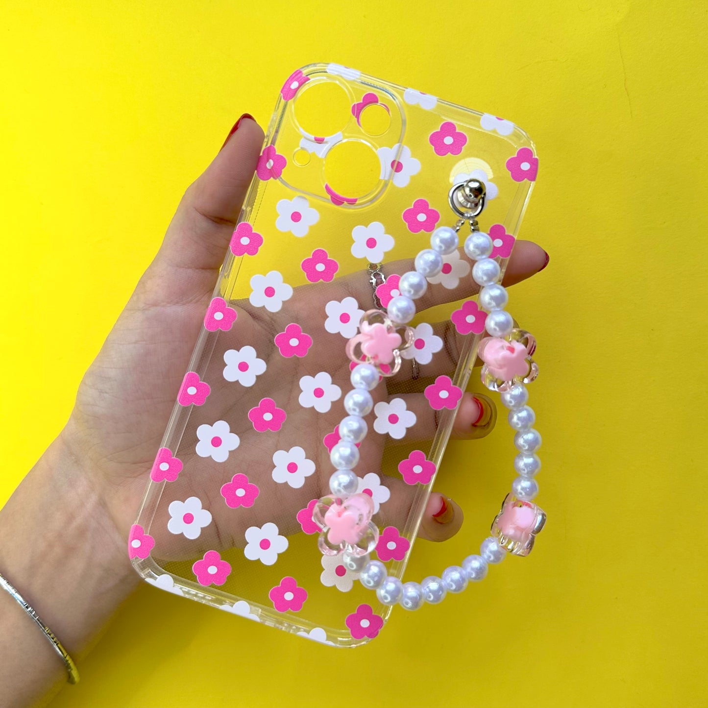 Floraloo Transparent Pinkpearl Fall Chain Phone Cover