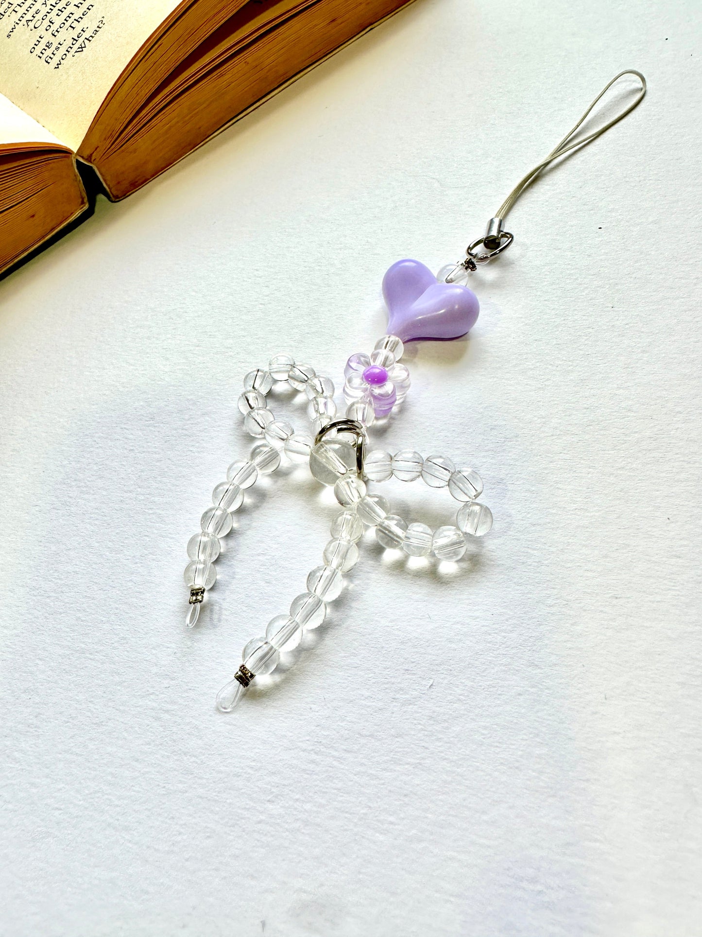 Lavender Heart Crystal Phone Chain Charm