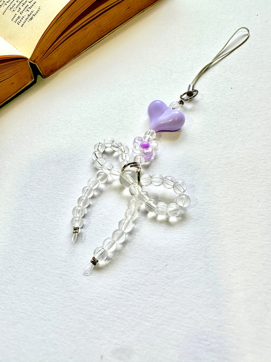 Lavender Heart Crystal Phone Chain Charm