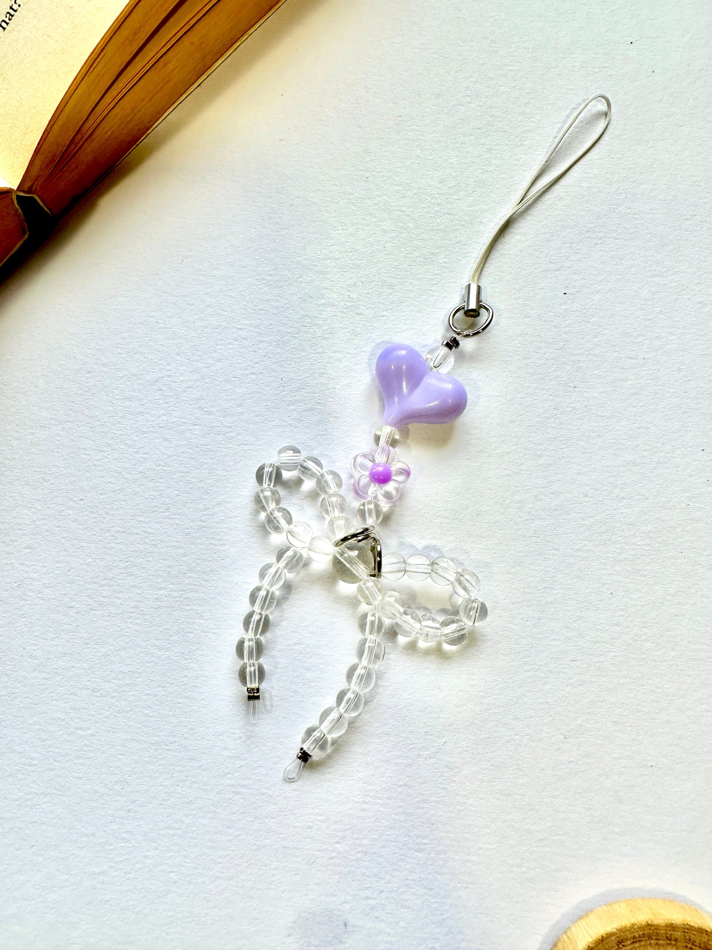 Lavender Heart Crystal Phone Chain Charm