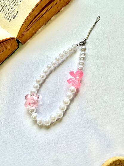 Blush Flutter Pearl Phone Chain Charm