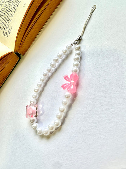 Blush Flutter Pearl Phone Chain Charm