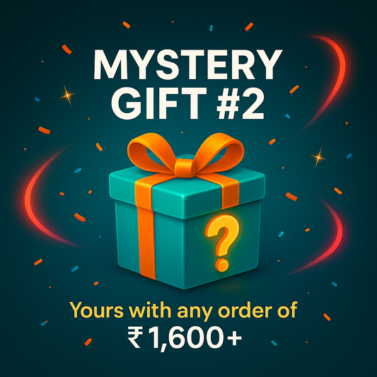 Promotional graphic for a mystery gift with a blue box and orange ribbon on a dark background.