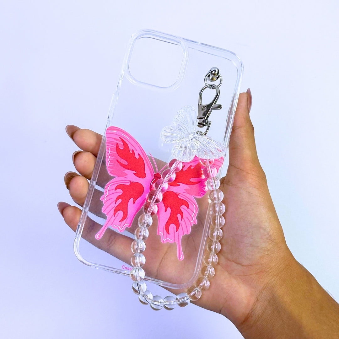 Neon Drip Transparent Pearlfly Fall Chain Phone Cover