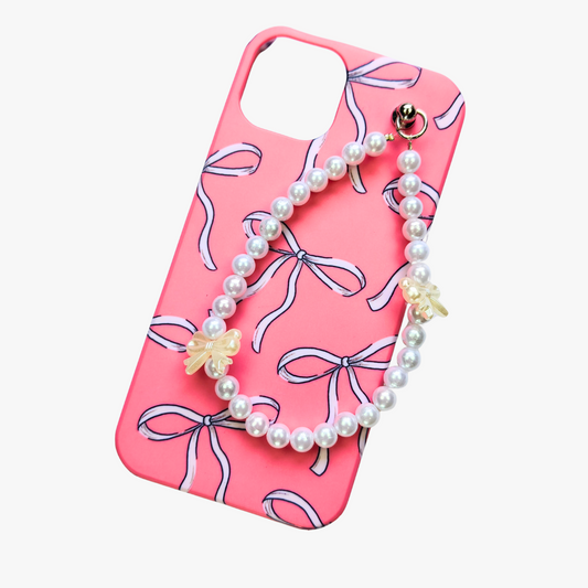 PeppyPink Bow Pearl Fall Chain Phone Cover