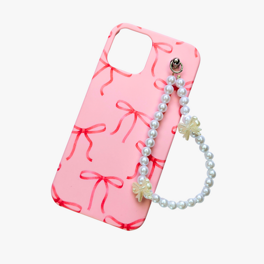 PlumRibbon Bow Pearl Fall Chain Phone Cover