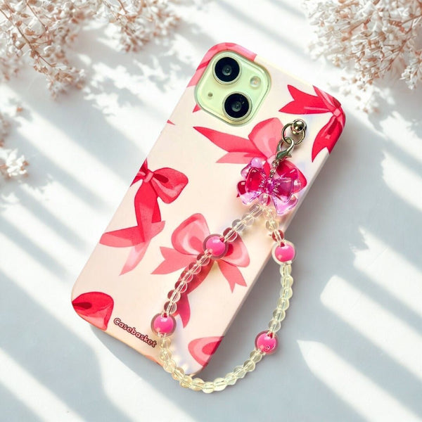 Rani Pink Kawaii Pink Transparent Bow Fall Chain Phone Cover