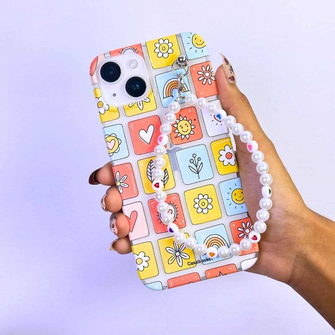 Retro Rainbow Hearts Transparent Fall Chain Phone Cover