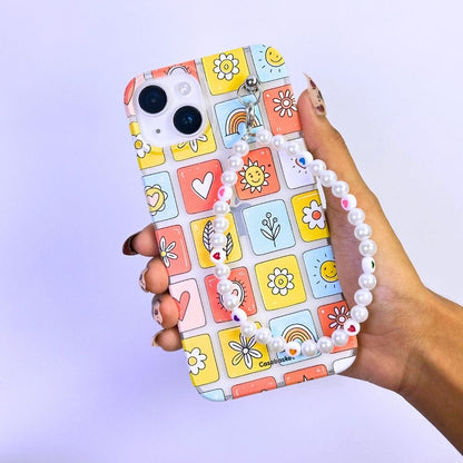 Retro Rainbow Hearts Transparent Fall Chain Phone Cover