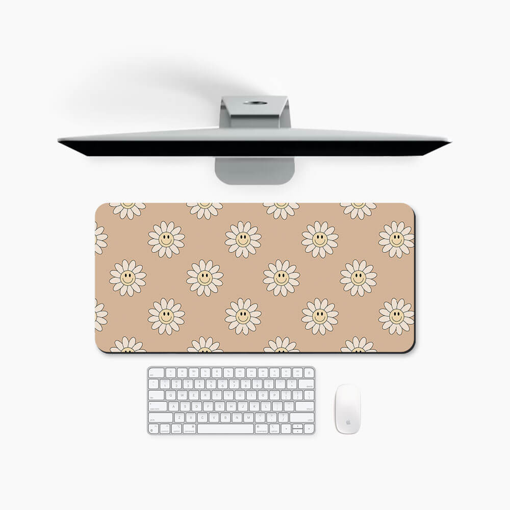 Cheerful Beige Print Desk Mat