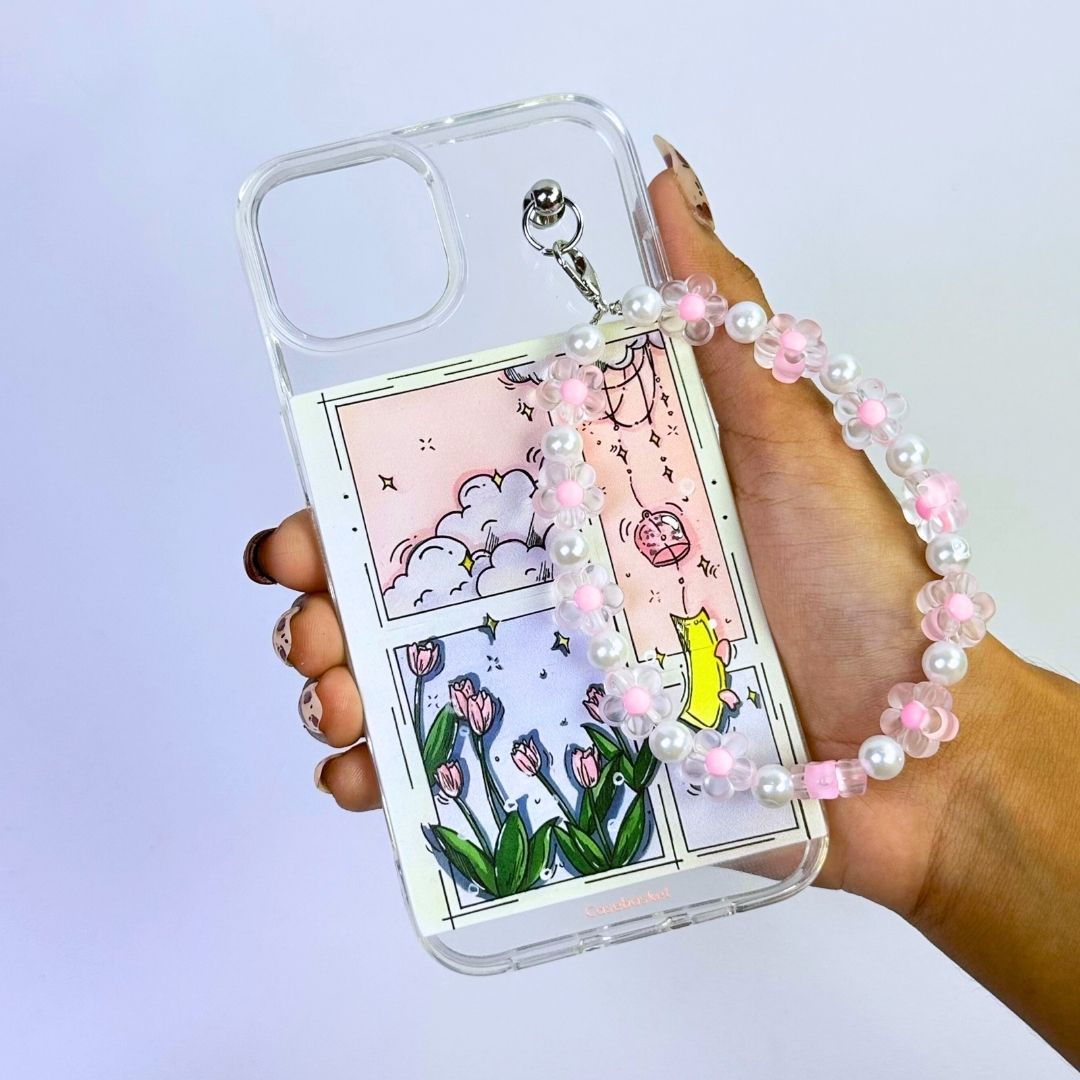 Tulip Sky Windowpane Transparent Fall Chain Phone Cover