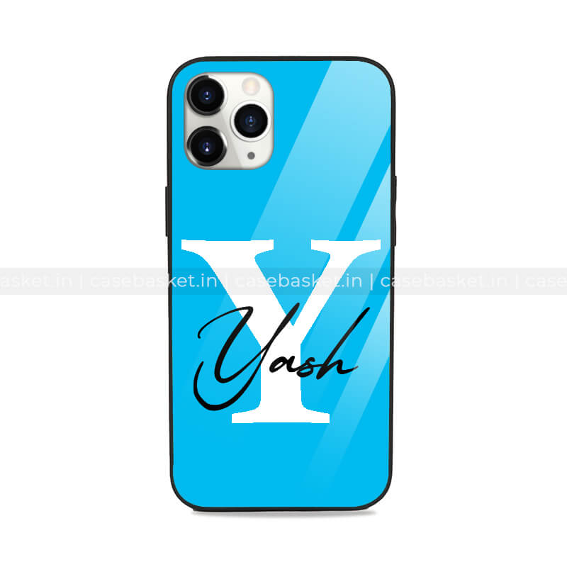 Blue Name Initial's Glass Phone Cover