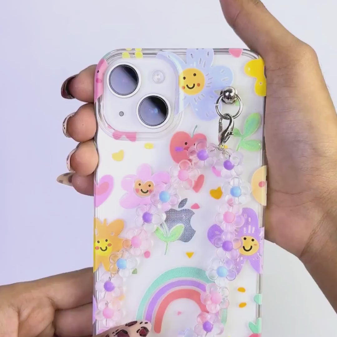 Cheerful Bloom Party Transparent Fall Chain Phone Cover