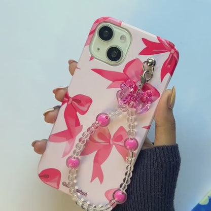 Rani Pink Kawaii Pink Transparent Bow Fall Chain Phone Cover