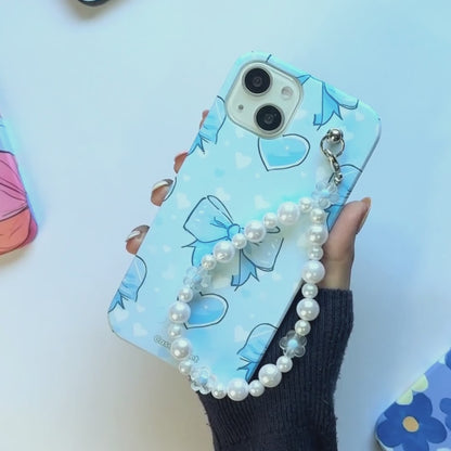 Berry Blue Heart Mist Pearl Flower Fall Chain Phone Cover