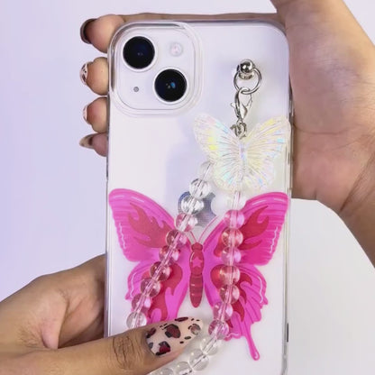 Neon Drip Transparent Pearlfly Fall Chain Phone Cover