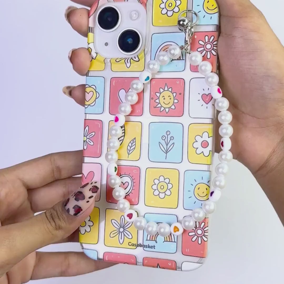 Retro Rainbow Hearts Transparent Fall Chain Phone Cover