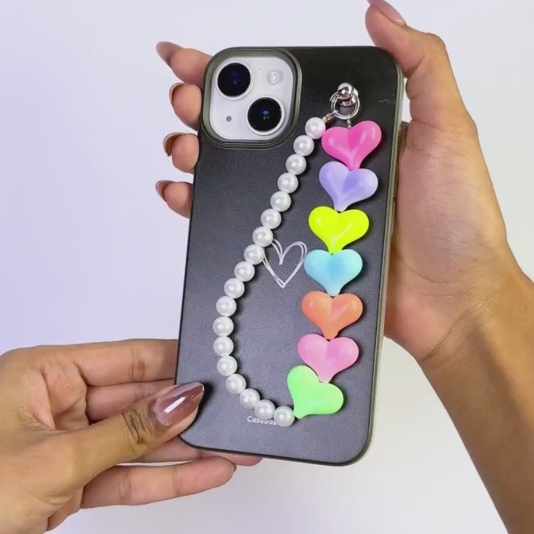 Black Love Heart Fall Chain Phone Case