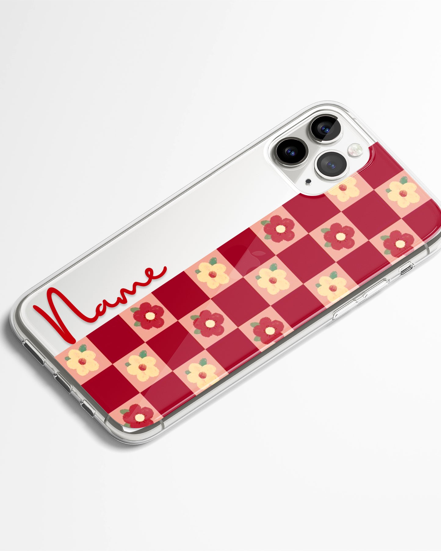 Red Bloom Grid Transparent Silicone Phone Cover