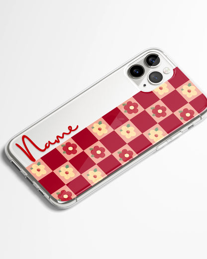 Red Bloom Grid Transparent Silicone Phone Cover