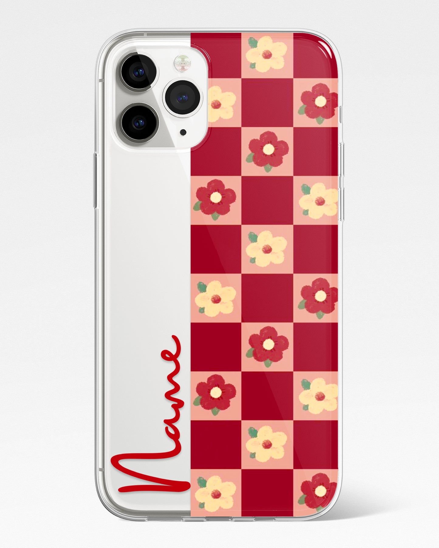 Red Bloom Grid Transparent Silicone Phone Cover