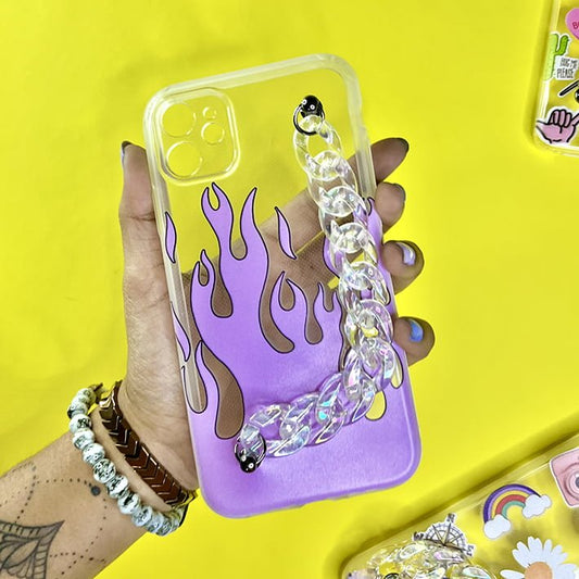 Purple Flame Crystal Chain Silicone Phone Cover