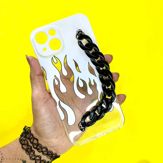 Transparent Flame Black Chain Phone Cover