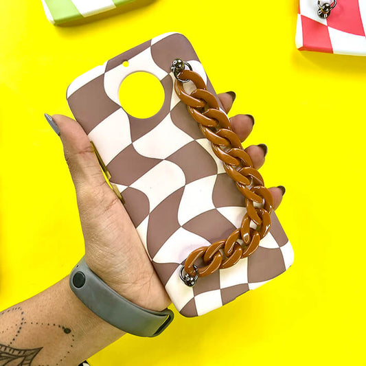 Cube Wave Brown Chain Phone Cover