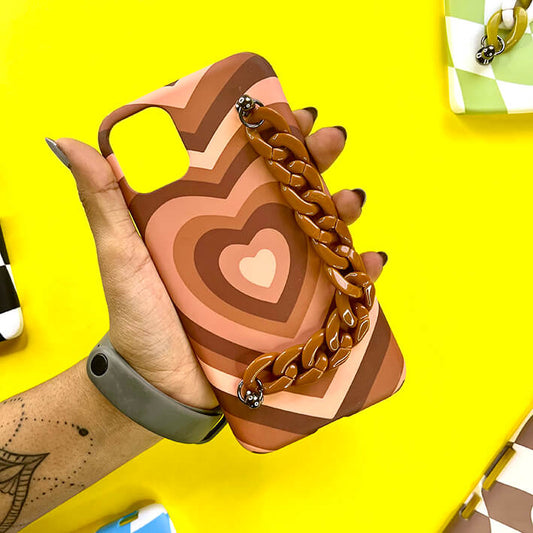 Y2K Heart Brown Chain Phone Cover